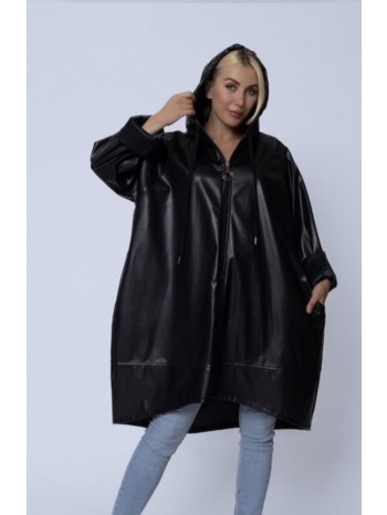 ζακετα δερματινη με κουκουλα και φερμουαρ mαύρο σε προσφορά