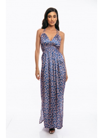 φορεμα μαξι σατεν με δεσιμο μπλε σε προσφορά