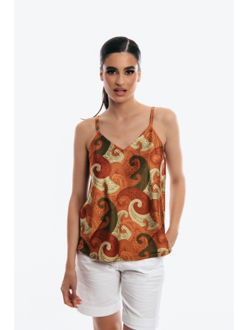 μπλουζα εμπριμε με ραντες πορτοκαλί σε προσφορά