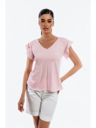 μπλουζα κοντομανικη με βολαν στο μανικι και δεσιμο στην πλατη ροζ
