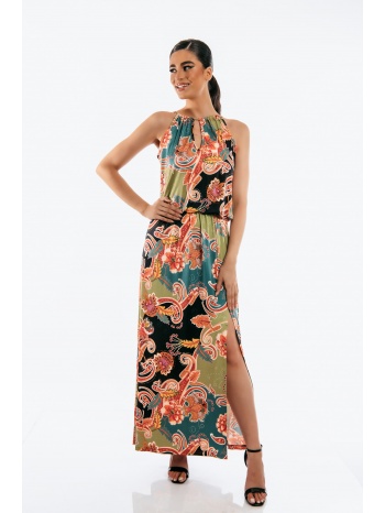 φορεμα μακρυ αμανικο με δεσιμο στον λαιμο πράσινο σε προσφορά