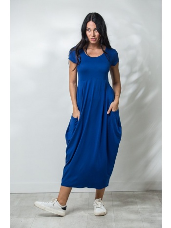 φορεμα κοντομανικο μακρυ με τσεπες μπλε ρουά