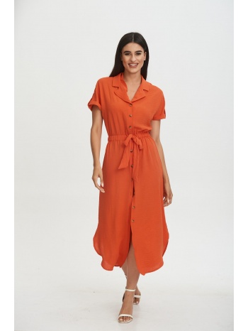 πουκαμισοφορεμα με δεσιμο πορτοκαλί σε προσφορά