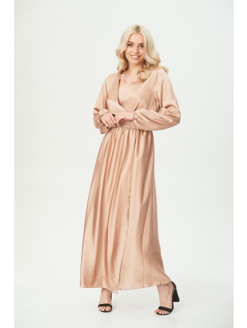 φορεμα μακρυ σατεν μπεζ μπεζ σε προσφορά