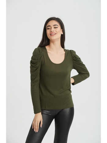 μπλουζα με σουρα στο μανικι χακί σε προσφορά