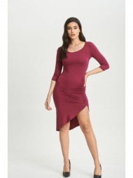 φορεμα εφαρμοστο με σουρες μπορντό