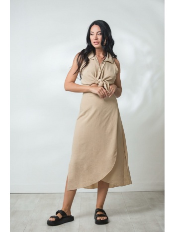 φουστα λινη κρουαζε με δεσιμο μπεζ