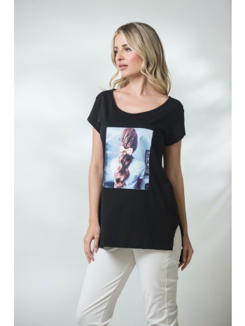 μπλουζα κοντομανικη με σταμπα mαύρο