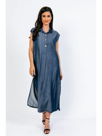 φορεμα τζιν αμανικο με ανοιγμα στο ποδι μπλε σε προσφορά
