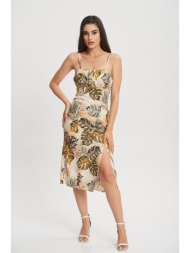 φορεμα εμπριμε με τιραντες μπεζ