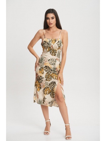 φορεμα εμπριμε με τιραντες μπεζ σε προσφορά