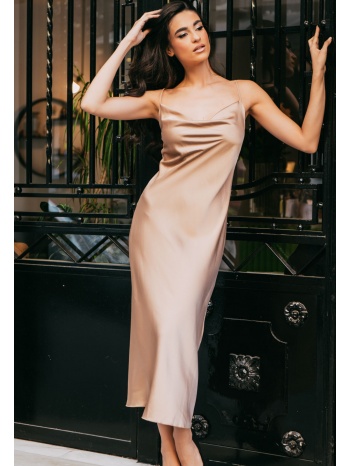 φορεμα μακρυ σατεν με ντραπε στηθος χρυσό σε προσφορά