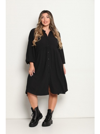 φορεμα midi με κουμπια και βολαν στον λαιμο mαύρο σε προσφορά