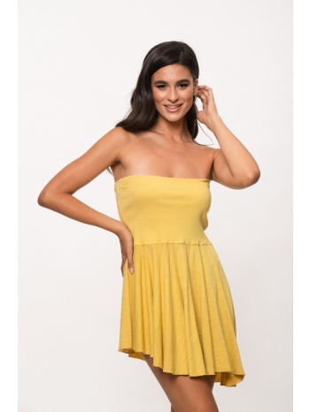 φορεμα στραπλεσ- φουστα με μπασκα κίτρινο σε προσφορά