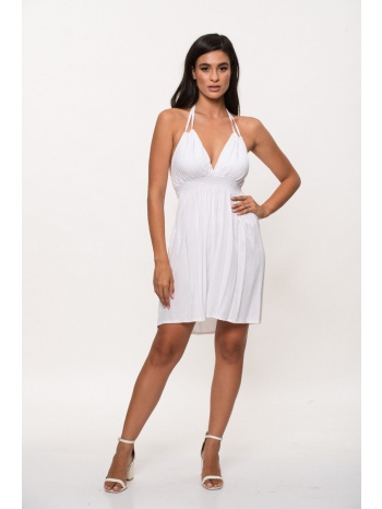 φορεμα κοντο με δεσιμο στον λαιμο άσπρο σε προσφορά