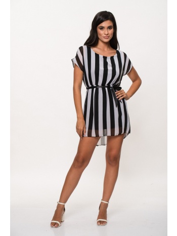 φορεμα κοντο ριγε με ζωνη εμπριμέ μαύρο σε προσφορά