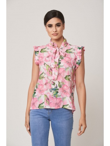 μπλουζα εμπριμε με βολαν μανικι ροζ σε προσφορά