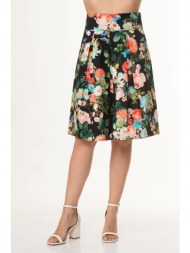 φουστα φλοραλ με πιετες εμπριμέ μαύρο