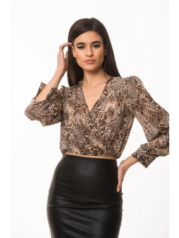 μπλουζα κρουαζε ζορζετα εμπριμέ μαύρο σε προσφορά