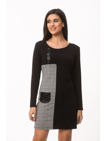 φορεμα με κουμπια και τσεπη εμπριμέ μαύρο σε προσφορά