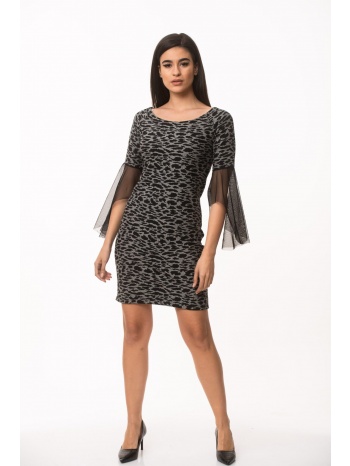 φορεμα ζακαρ με μανικι διαφανεια γκρι σε προσφορά