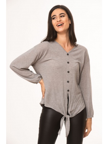 μπλουζα με κουμπια και δεσιμο γκρι γκρι σε προσφορά