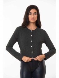 μπλουζα crop top με κουμπια περλα γκρι