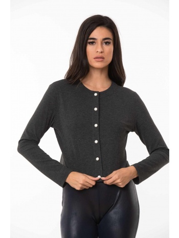 μπλουζα crop top με κουμπια περλα γκρι σε προσφορά