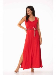 φορεμα αμανικο με ζωνη κόκκινο