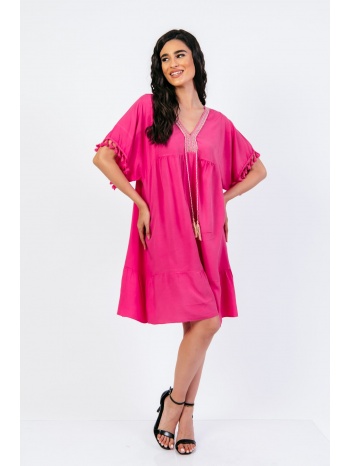 φορεμα με κροσια στο μανικι ροζ σε προσφορά