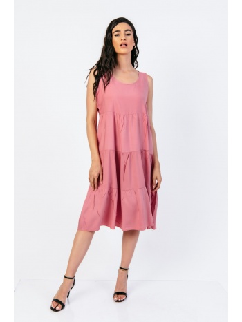 φορεμα αμανικο με βολαν ροζ σε προσφορά