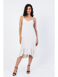 φορεμα αμανικο με λεπτη ραντα άσπρο