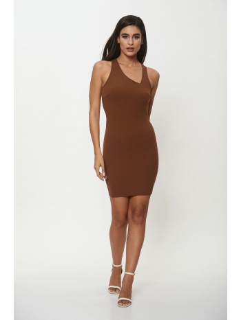 φορεμα με ασυμμετρο ντεκολτε καφέ σε προσφορά