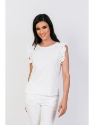 μπλουζα αμανικη με δαντελα άσπρο