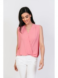 μπλουζα αμανικη κρουαζε με δαντελα στην πλατη ροζ