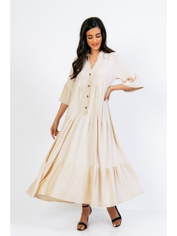 φορεμα μακρυ με βολαν μπεζ σε προσφορά