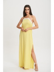 φορεμα μακρυ με δαντελα κίτρινο