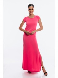 φορεμα μακρυ με ανοιχτη πλατη και σκισιμο στο πλαι ροζ