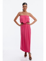 φορεμα στραπλες με λαστιχο στην μεση ροζ