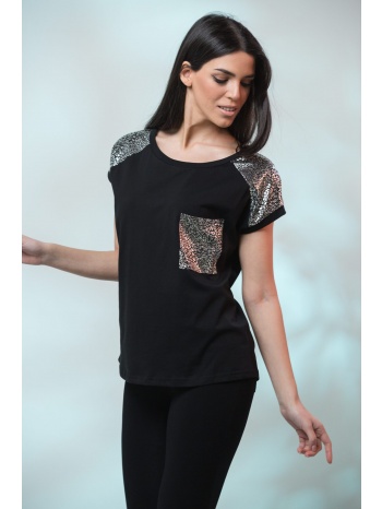 μπλουζα κοντο μανικι με τσεπη μαύρο σε προσφορά