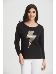 μπλουζα μακρυμανικη μαυρη με σταμπα μαύρο