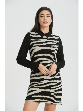 φορεμα ζακαρ με γιακα εμπριμέ μαύρο σε προσφορά