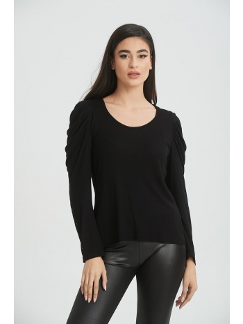 μπλουζα με σουρα στο μανικι μαύρο σε προσφορά