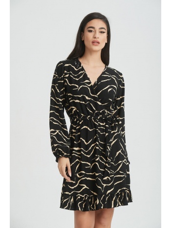 φορεμα κρουαζε με βολαν εμπριμέ μαύρο σε προσφορά