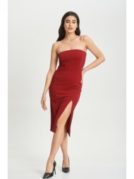 φορεμα στραπλες μιντι lurex κόκκινο