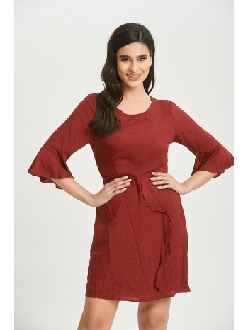 φορεμα κοντο με βολαν κανελί σε προσφορά