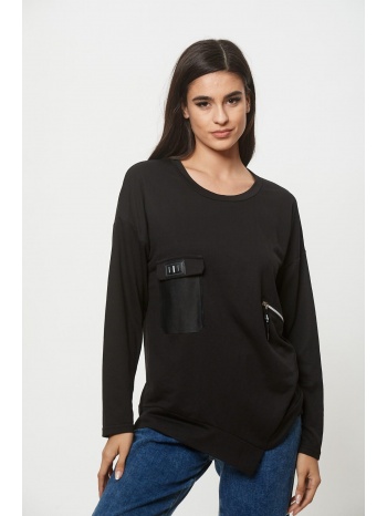 μπλουζα φουτερ με τσεπες μαύρο σε προσφορά