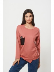 μπλουζα φουτερ με τσεπες ροζ
