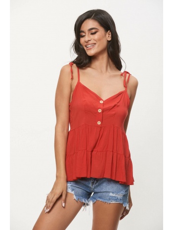 μπλουζα με βολαν και κουμπια κόκκινο σε προσφορά