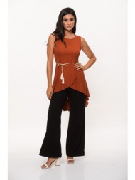 μπλουζα αμανικη με ζωνακι κανελί